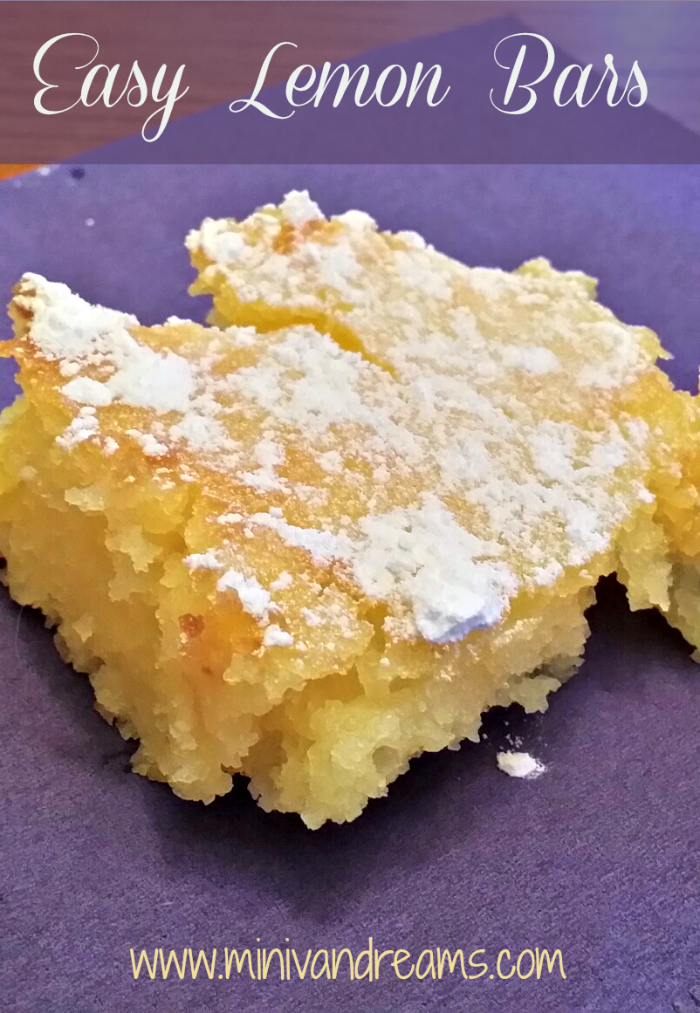 Easy Lemon Bars via Mini Van Dreams #easyrecipes #recipesfordessert #lemonbars