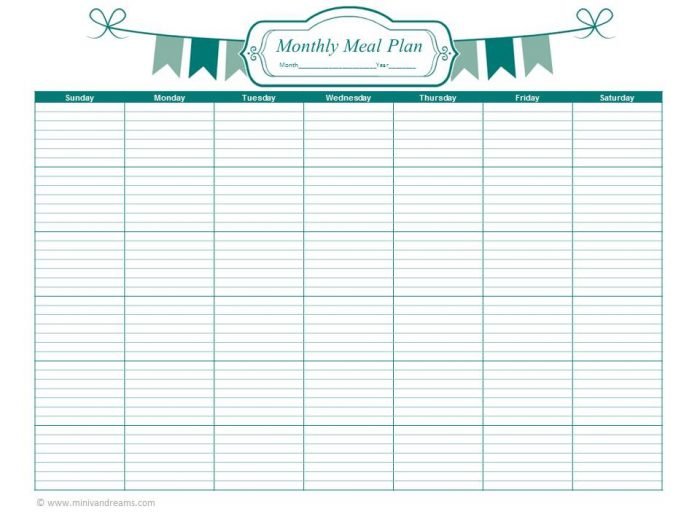 Meal Planning Binder Series: Monthly Meal Planner via Mini Van Dreams #mealplanning #food #printables