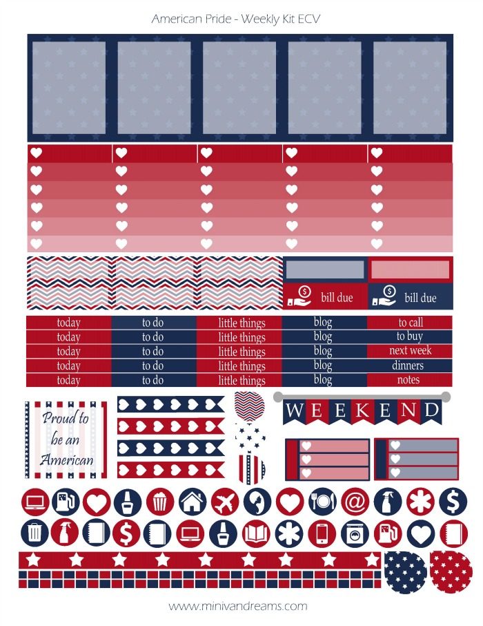 Free Printable Planner Stickers - American Pride | Mini Van Dreams