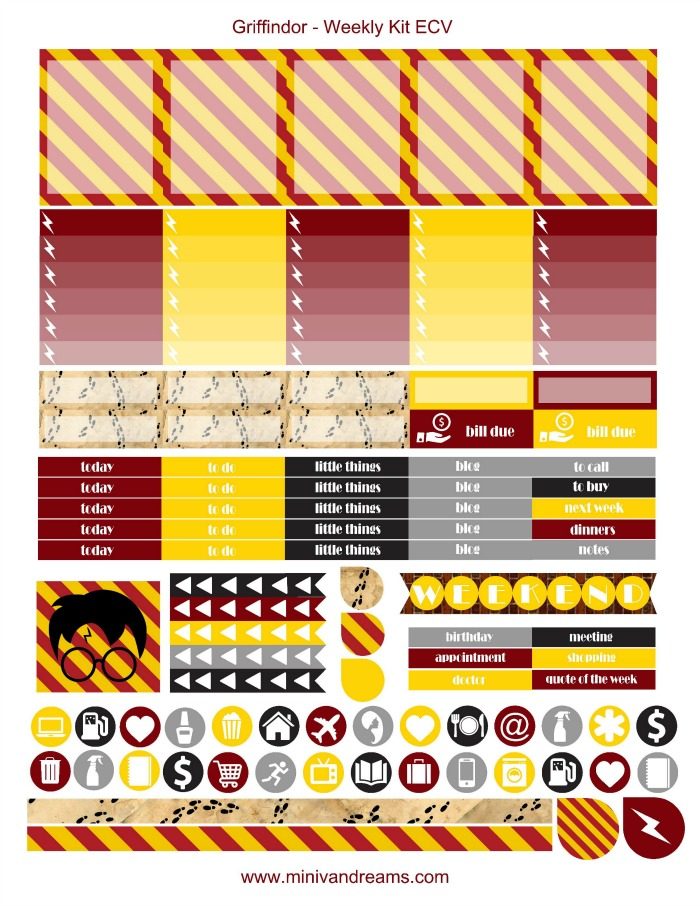 Free Printable Planner Stickers - Griffindor | Mini Van Dreams
