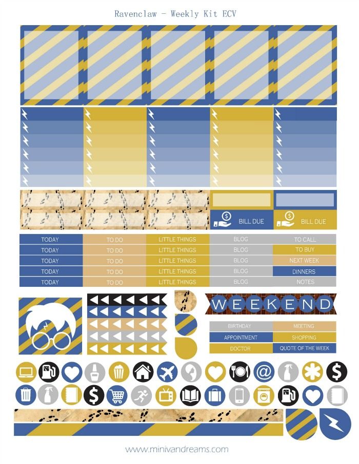 Free Printable Planner Stickers - Ravenclaw | Mini Van Dreams