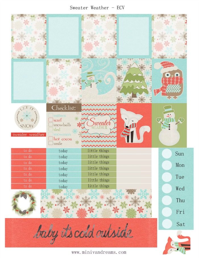 Free Printable Planner Stickers: Sweater Weather | Mini Van Dreams