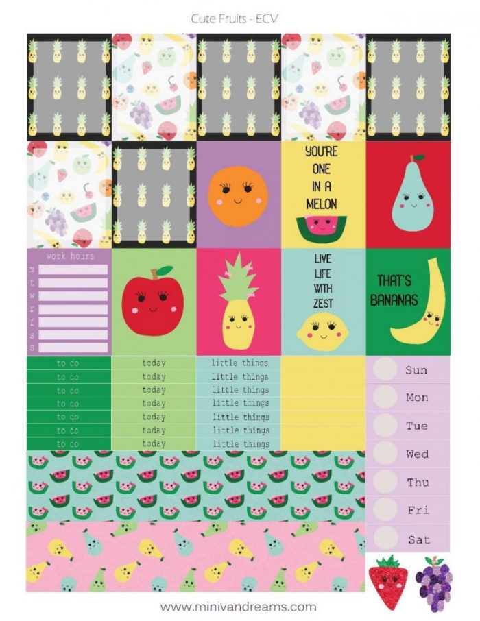 Free Printable Planner Stickers: Cute Fruits | Mini Van Dreams