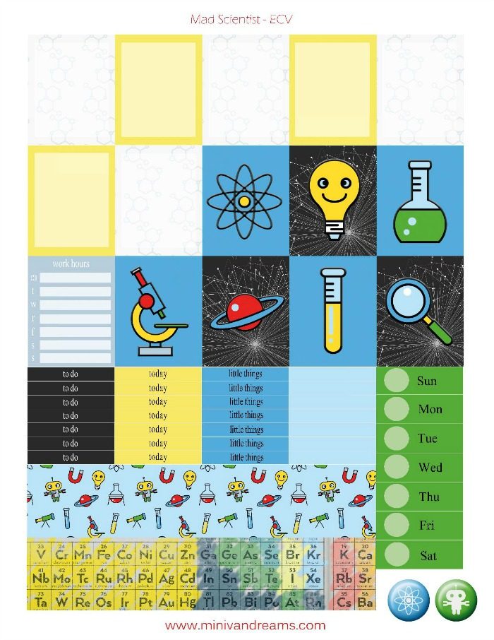 Free Printable Planner Stickers: Mad Scientist (ECV & HP) | Mini Van Dreams