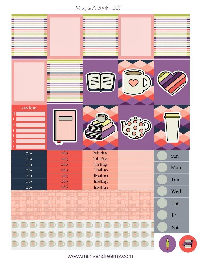 Free Printable Planner Stickers: Mug and a Book | Mini Van Dreams