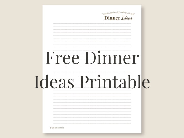 dinner ideas printable featured